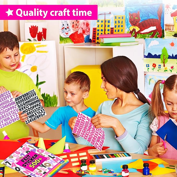 krafun diy felt sticker art kit for kids - no mess mosaic craft activity set - create your own animal pictures with layered felt shapes - sensory travel toy & gift for toddlers boys & girls ages 3-6+