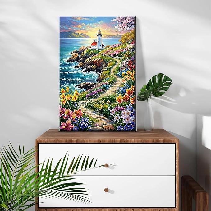 ATDMS Paint by Numbers Kits for Adult Framed DIY Seascape Paint by Number with Easel Sea Oil Painting by Number for Wall Hanging Home Room Decor 7.87x11.81 Inch
