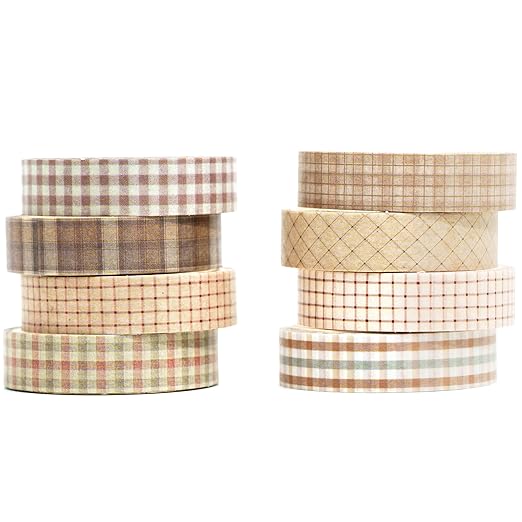 YUBX Vintage Washi Tape Set 8 Rolls Thin Retro Decorative Antique Patterns Masking Tapes for Arts, DIY Crafts, Journals, Planners, Scrapbook, Wrapping (Retro Plaid)