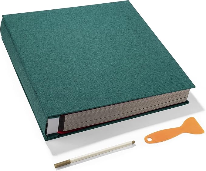 Large Photo Album Self Adhesive 4x6 5x7 3x5 8.5x11 Scrapbook Magnetic Album DIY Scrap Book Length 13 x Width 12.8 (Inches) 120 Black Sticky Pages Linen Cover DIY Photo Album(Dark Green)