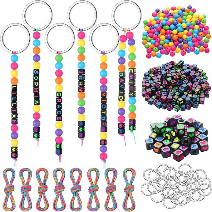 Landical 564 Pcs DIY Neon Bead Keychain Kit Key Chain Making Craft Adjustable Letter Beads String Mama Sport Gift Alphabet Jewelry Backpack Accessories Holiday Party Favor(Retro Color)