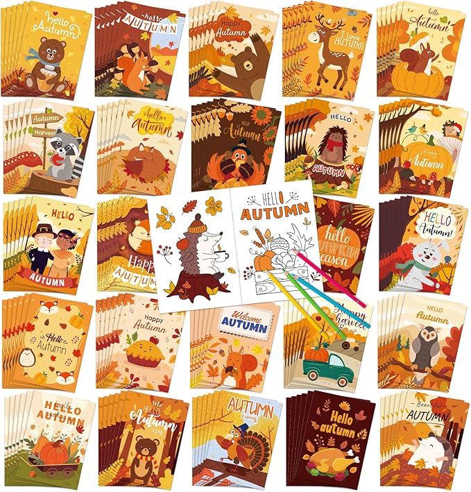 Liliful 144 Pcs Pumpkin Coloring Book Bulk for Adult Autumn DIY Art Stress Relief Drawing Book with Patterns for Adults, Party Favors, Goodie Bag Filler and Holiday Gifts