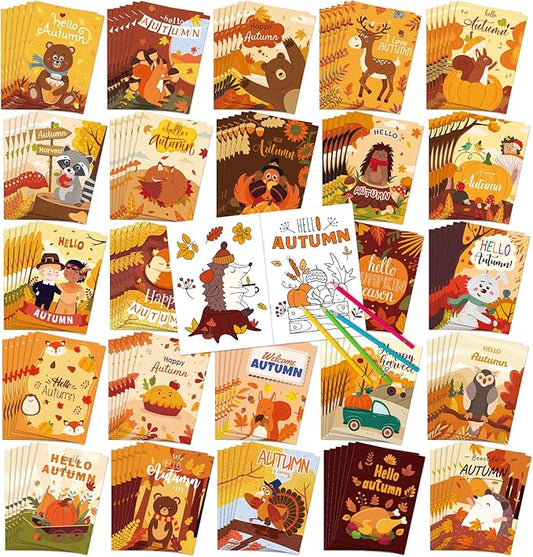 Liliful 144 Pcs Pumpkin Coloring Book Bulk for Adult Autumn DIY Art Stress Relief Drawing Book with Patterns for Adults, Party Favors, Goodie Bag Filler and Holiday Gifts