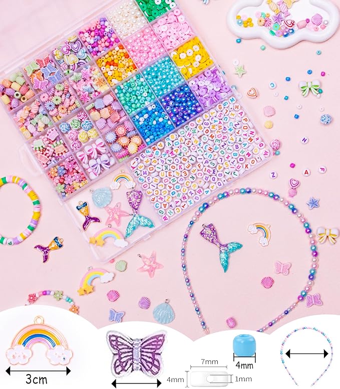 miuco bracelet making kit for kids girls - cute beads for jewelry making kit with charms - arts and crafts for make necklaces - birthday gifts for girls ages 5 6 7 8 9 10 (kids' jewelry making kits)