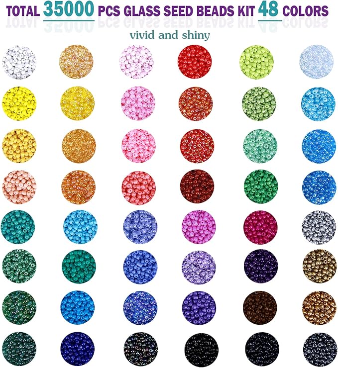 greentime 3mm bracelet beads kit for bracelets making, 35000pcs seed beads small glass beads 8/0 rainbow beads set with letter beads elastic string charms for crafts (48 colors)