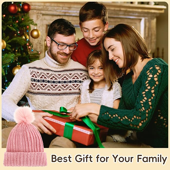 GliCraft Knitting Kits for Beginners Adults Hat Knit Kit with Yarn, Knitting Needles, Faux Pom, Scissors, Measuring Tape Practical and Easy to Use Complete Beginners for Women Men Present(Dark Pink)