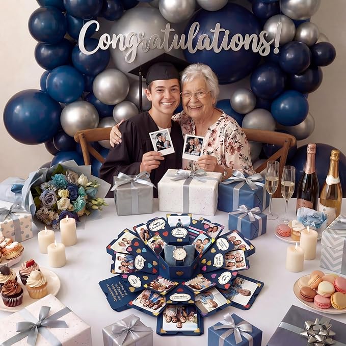 Koogel Explosion Gift Box, Blue Exploding Photo Album Surprise Love Box with DIY Scrapbooking Accessories for Anniversary Birthday Wedding