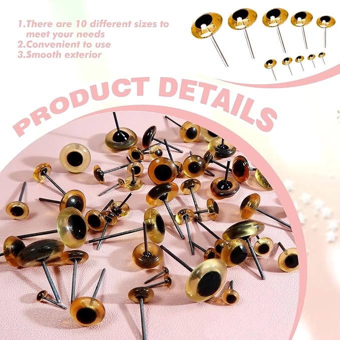 TOAOB 100pcs Yellow Glass Eyes Kits 3mm to 12mm Assorted Sizes for Crafts Needle Felting Decoys Sewing