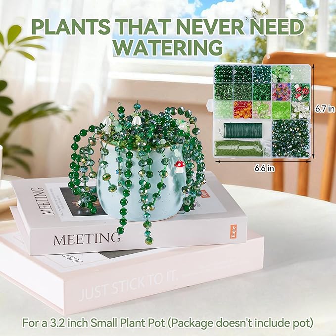 Green Glass Beaded Plant Kit, Forever Plant Beaded Leaf Flower Beads for Succulent Plant Jewelry Making and DIY Crafts