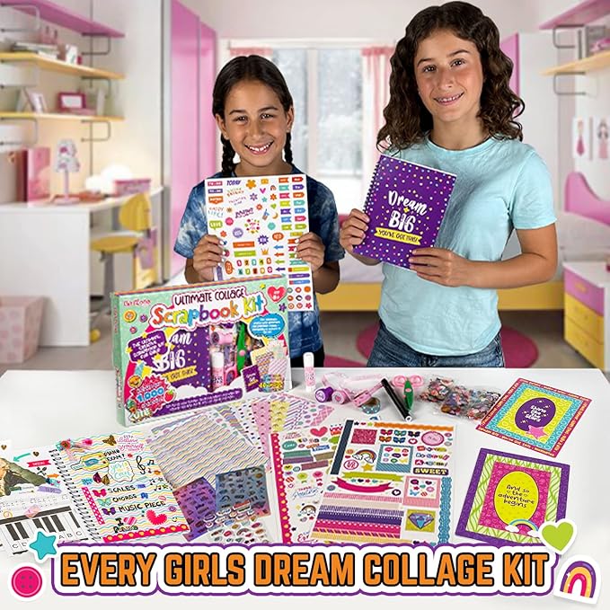 girlzone ultimate collage scrapbook kit, includes scrapbook stickers and fun scrapbook accessories to make an amazing 40-page photo album scrapbook, perfect for valentine and easter gifts