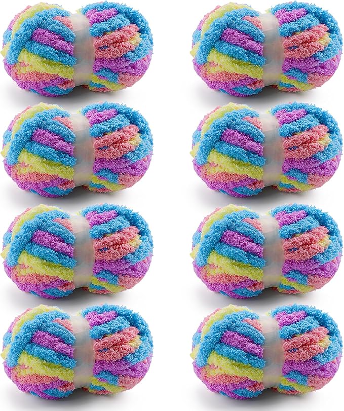 8 Pcs Chunky Yarn for Hand Knitting - Chunky Chenille Yarn for Crocheting - Fluffy Yarn for Crochet - Jumbo Yarn for Hand Knitting 25 yds 7.7 oz of Super Bulky Yarn (Macaroon)