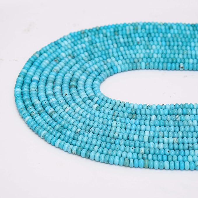 2 Strands (300PCs) Natural Blue Turquoise Rondelle Beads, 2 * 4mm Gemstone Loose Spacer Abacus Disk Beads for DIY Bracelet Necklace Earrings Jewelry Making, Craft Supplies Beading Kit