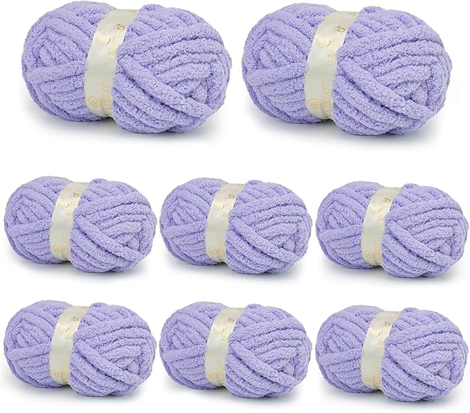 Chunky Yarn for Hand Knitting, Chunky Chenille Blanket Yarn for Crocheting, Bulky Soft Fluffy Chenille for Blanket Project, 8 Pack of 8oz/25yds, Lavender