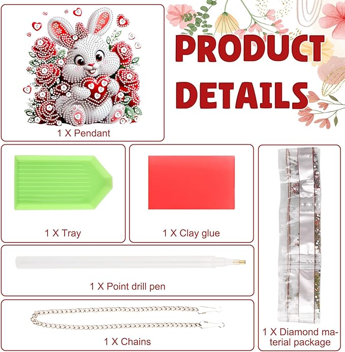 DOMROM Rabbit Diamond Art Hanging Kits for Adults Beginner, Special Shaped Crystal Diamond Painting Rabbit Pendant, DIY Diamond Art Suncatchers Animal for Home Garden Wall Decor Gift