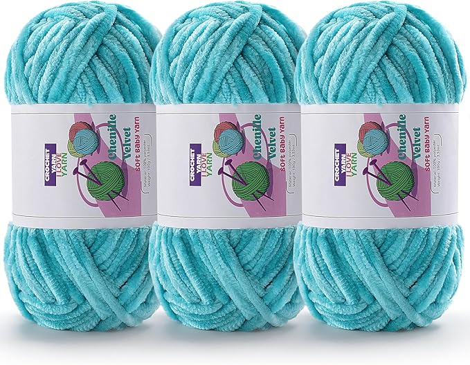 3 Skeins Velvet Chunky Yarn, Chenille Yarn for Crocheting and Hand Knitting, Blanket Yarns for Making Scarves and Knitting Projects - Amigurumi Crochet Yarn (3×3.5oz, 3×87.5yds)