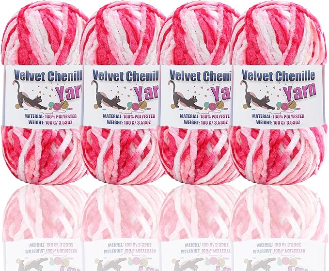 4 * 100g Fluffy Velvet Chenille Yarn for Crocheting and Knitting, Handcrafts Weaving Soft Chenille Yarn for Crocheting Clearance, Used for Making Baby Yarn Blanket, Clothes, DIY Craft (Colorful - H)