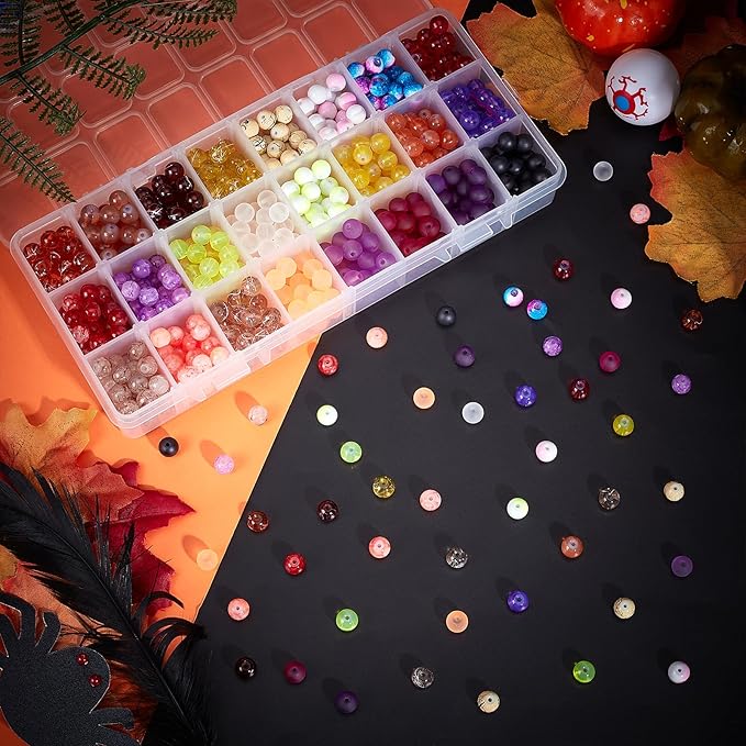 PH PandaHall 720pcs 8mm Glass Beads 24 Style Orange Crystal Bracelet Beads Loose Bead Spacers for Friendship Bracelet Earring Jewelry Making Fall Christmas Tree Ornament Halloween Decoration