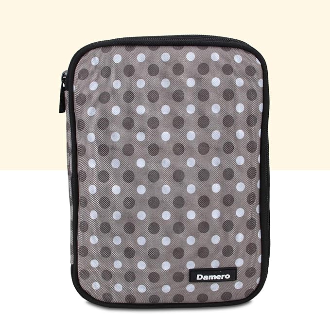 Damero Crochet Hook Case, Travel Storage Bag for Swing Crochet Hooks, Lighted Hooks, Needles(Up to 8'') and Accessories, Large, Gray Dots (No Accessories Included)