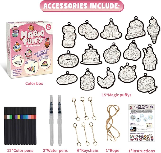 MZYTOZA 3D Art Craft Aqua Magic Puffs Paint Kit - Magic Foam Texture Painting Kit, 15 Mess-Free Paint by Number Craft for Kids, Christmas Gift Idea & Stocking Stuffer(Dessert Style)
