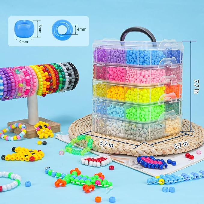 Gionlion 5250 PCS Pony Beads 30 Assorted Colors Includes Glow in The Dark Bead, Kandi Beads for Jewelry Making, Friendship Bracelet, 6x9mm Hair Bead for Braids in Shock Resistant Packaging