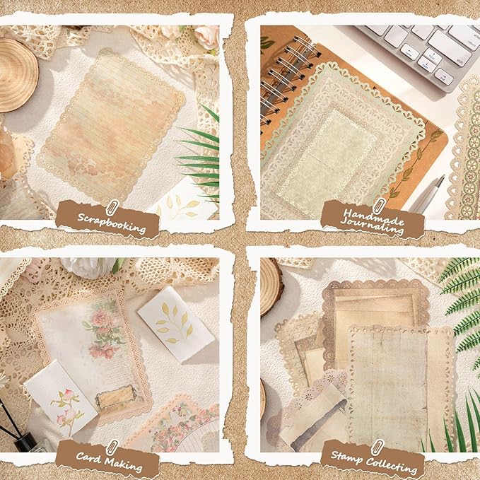 40 Pcs Textured Vintage Scrapbook Paper, 4 Themes Scrapbook Journaling Supplies, Embossed Designs Scrapbooking Kit Decorative Paper for Junk Journals, Card Making, Collage Art, Retro Crafts
