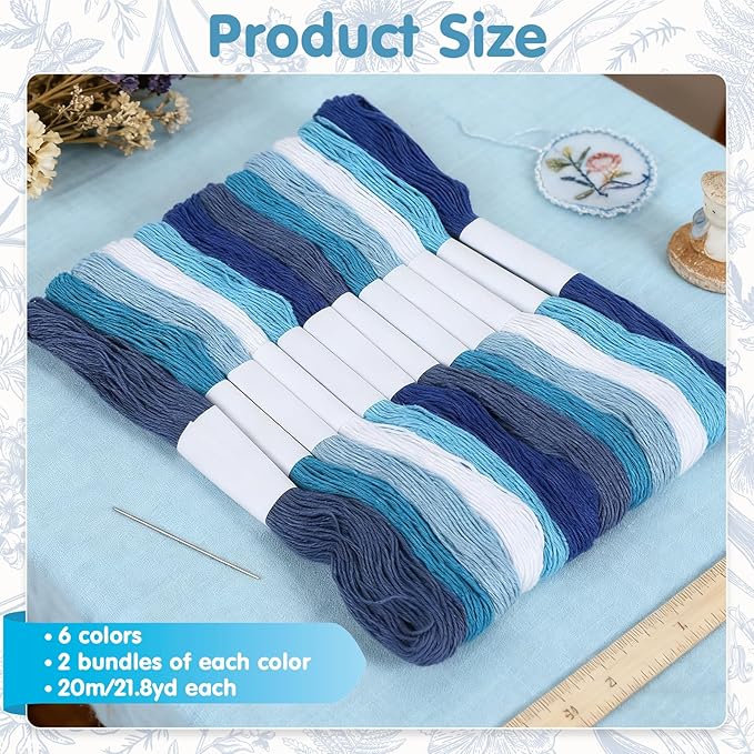 12pcs Sashiko Thread Sashiko Kit Sashiko Skein 262.46 Yards 6 Colors Natural Plant Dyed Sashiko Cotton Embroidery Thread Japanese Quilting & Embroidery Sashiko Kit Supplies 100% Cotton