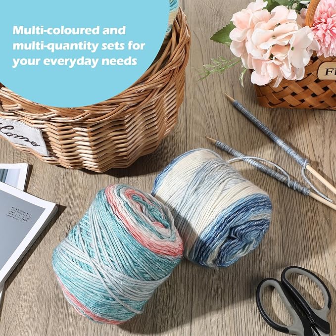 Timgle 5 Rolls Ombre Cake Yarn for Crocheting & Knitting, 3.5oz/100g 328yds Multicolor Self Striping Gradient Yarn, Soft 60% Cotton 30% Acrylic 10% Wool for Scarves Shawls Blankets Garments(Blue)