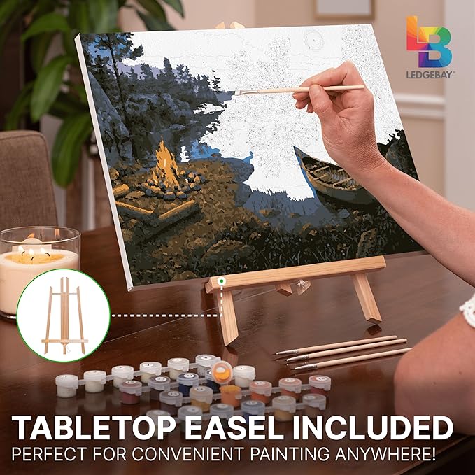 Ledgebay DIY Paint by Numbers Kit for Adults Framed Canvas: Beginner to Advanced Paint by Numbers Kit, Kits Include Acrylic Paint Set Brushes Tabletop Easel (Moonlight Bay 16" x 20" Framed)