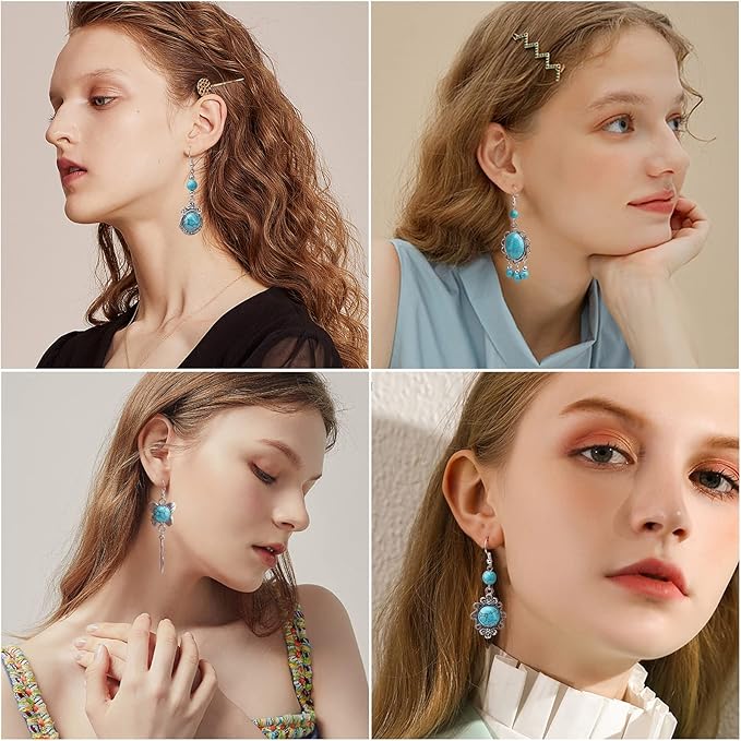 SUNNYCLUE 1 Box DIY 10 Pairs Turquoise Bead Earrings Making Kit Alloy Enamel Leaf Pendants Charms with Turquoise Beads Eye Pin & Earring Hooks for DIY Earring Jewelery Making, Antique Silver