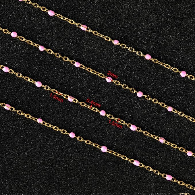 UMAOKANG 33 Feet Pink Bead Chain for Jewelry Making - Gold Plated Stainless Steel DIY Jewelry Supplies