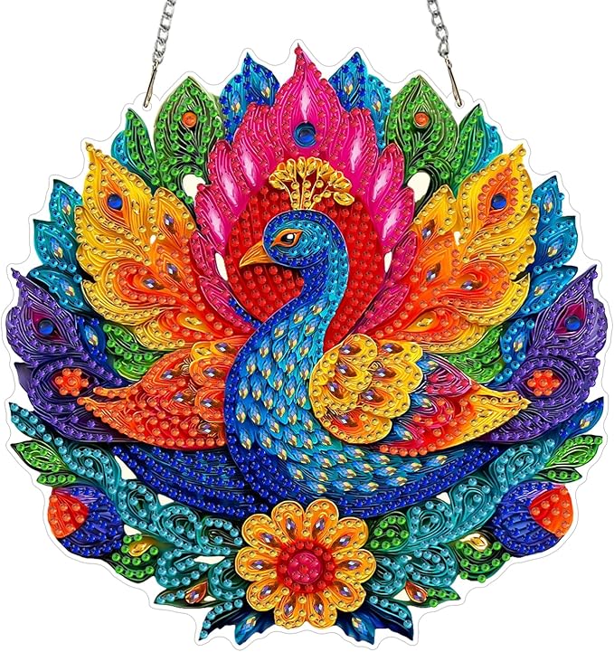 AIRDEA Hanging Diamond Painting Kits Peacock,Special Shaped Diamond Art Kits for Beginner Animals and Flowers Gem Art Pendant Decor,7.87x7.87in