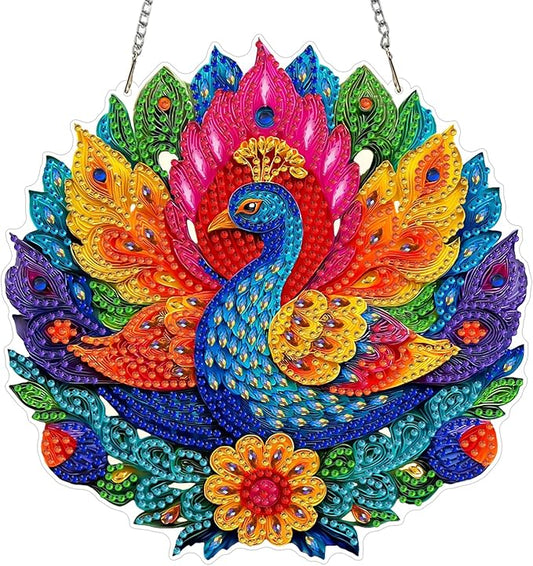 AIRDEA Hanging Diamond Painting Kits Peacock,Special Shaped Diamond Art Kits for Beginner Animals and Flowers Gem Art Pendant Decor,7.87x7.87in