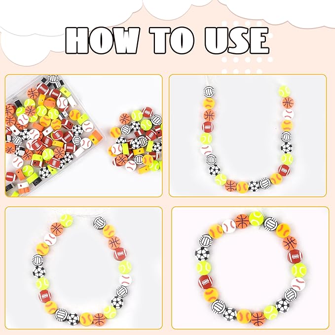 180 Pcs Sports Ball Polymer Clay Beads for Friendship Bracelets, Spacer Beads Supplies for DIY Earring Necklace Jewelry Making