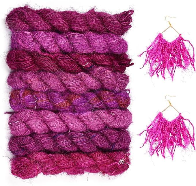 65.62 Yards Sari Silk Ribbon Yarn, Recycled Sari Ribbon Yarn Tassels Skeins Vintage Fabrics Crafts for Knitting Crocheting Macrame Tassels Scrapbook Craft Project Decor