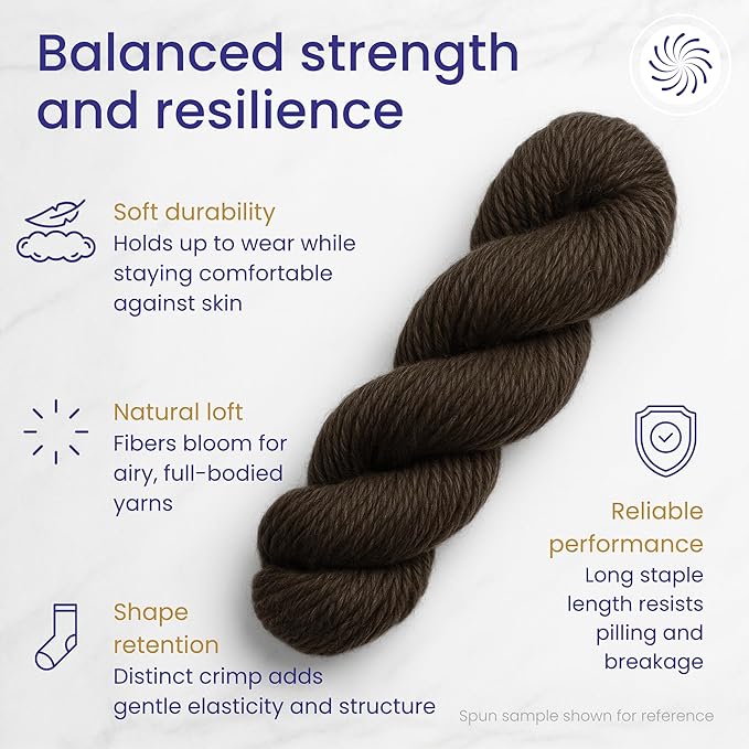 Revolution Fibers Corriedale Wool Roving 1 lb (16 Ounces) for Spinning | Soft Chunky Jumbo Yarn for Arm Knitting Blanket |100% Natural Undyed Wool Yarn Bulk, Felting Core, Carded Stuffing (Brown)