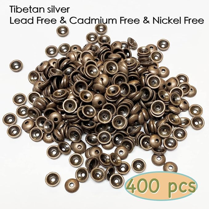 Heather's cf Flower Bead Caps Custom Fancy Charm Jewelry Making Spacer Kit Findings Bulk Vintage for Bracelets Earrings Necklaces Rings Beading Supplies Craft Non Tarnish DIY (Smooth Copper - 400 Pcs)