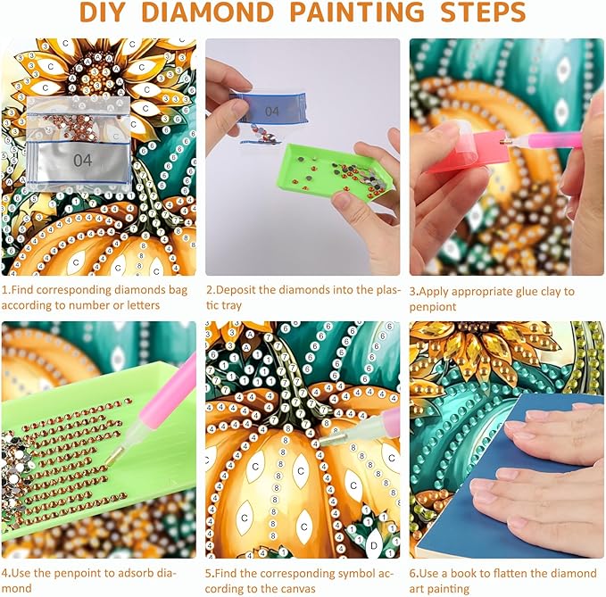 SENQAO Pumpkin Fall Diamond Art Hanging Kits for Adults Kids, Acrylic Diamonds Painting Pendant Board Kits Flower, Diamond Art Painting Window Pendants Home Garden Wall Hanging Kits Hanging Ornament