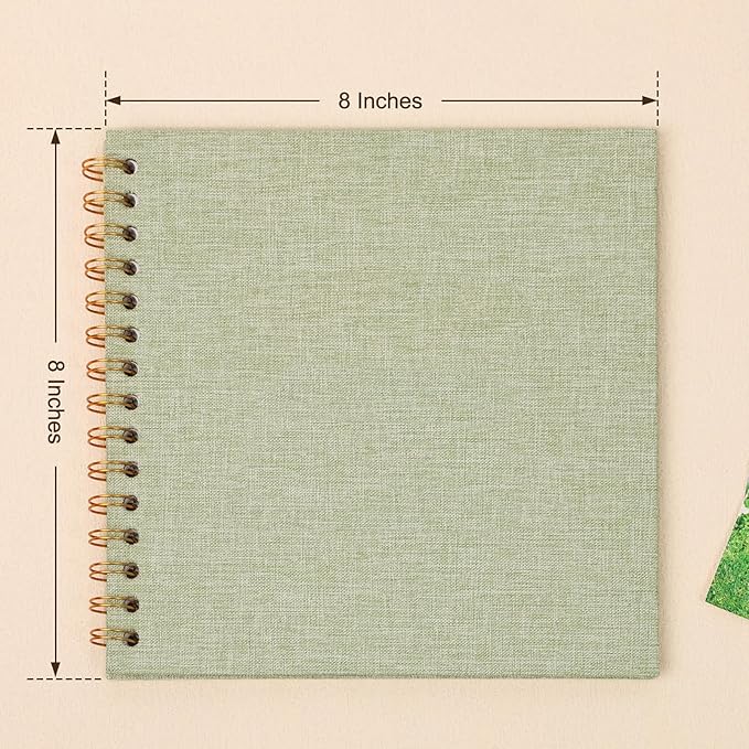 Scrapbook Photo Album 8x8 Inches 40 Pages Hardcover Kraft Paper Linen Cover Scrap Book Memory Book DIY Scrapbook Albums for Wedding Baby Boyfriend Travel Anniversary Family, GrassGreen