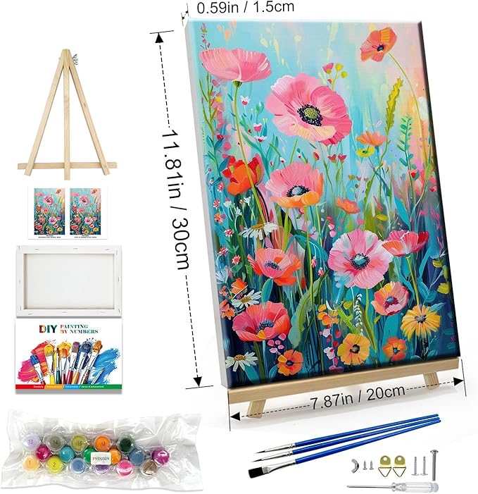 JOOZ Flower Paint by Number for Adults with Easel Paint by Numbers Kit with Frame for Adults Beginners on Canvas DIY Acrylic Painting Kit for Home Decor Gift 7.87x11.81 Inch