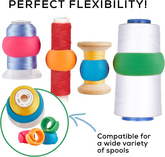 Thread Spool Savers, 100-Piece Bulk Reusable Huggers for Sewing Thread & Embroidery Floss Flexible Silicone Wrap Holders Fit Standard Size & Large Cones for Tangle-Free Storage