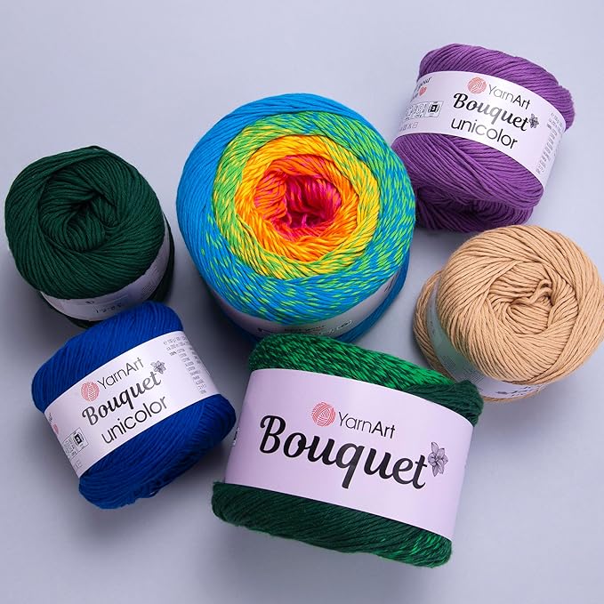 Yarn Art Bouquet Pure Cotton Yarn - 546 yds 8.80 Oz Multicolor Marbled Cotton Yarn - Rainbow Crochet for All Season Projects -%100 Cotton Fine(3) - Yarn (1 Skein) (725)