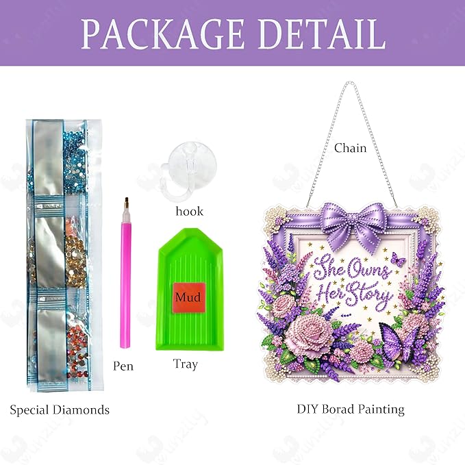 Yunzlly DIY Hanging Diamond Art Pendant Kit, Special Crystal Diamonds Painting Ornament Kit for Adults, Acrylic Gem Painting Board for Window&Door&Wall (She Phrase)
