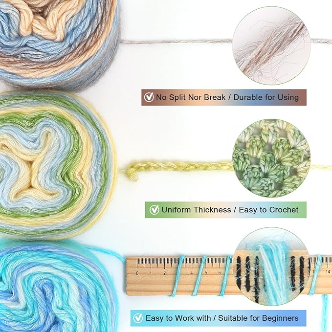 Aeelike Gradient Yarn, 6 Skeins Ombré Fairyland Yarn for Crocheting 100g (3.52 oz) 245m (267 Yards) # 3 Light Weight, Vibrant Cake Yarns for Making Colorful Blanket Scarves Hat, Pink Yellow Gradient