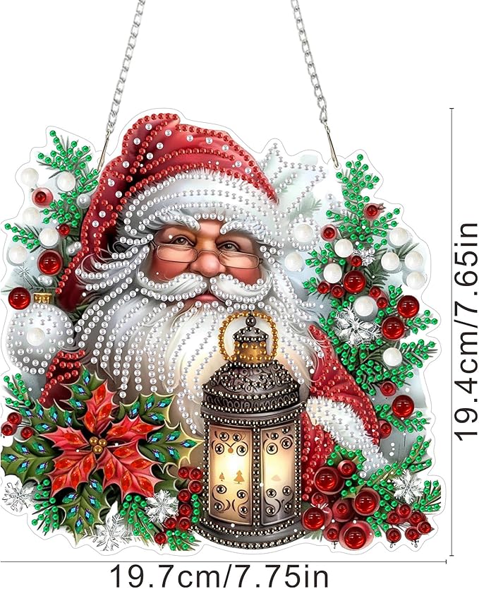 SENQAO Santa Claus Diamond Art Hanging Kits for Adults Kids, Christmas Diamond Art Suncatchers, 5D Special Shape Diamond Painting Pendant Window Ornament Gifts for Home Garden Door Wall Decor