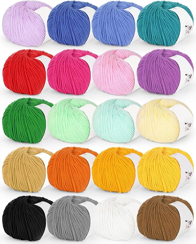 katech 20 skeins cotton yarn for crocheting-55% cotton 45% acrylic-4 medium (worsted)-super soft milk cotton yarn-great crochet and knitting starter kit for colorful craft
