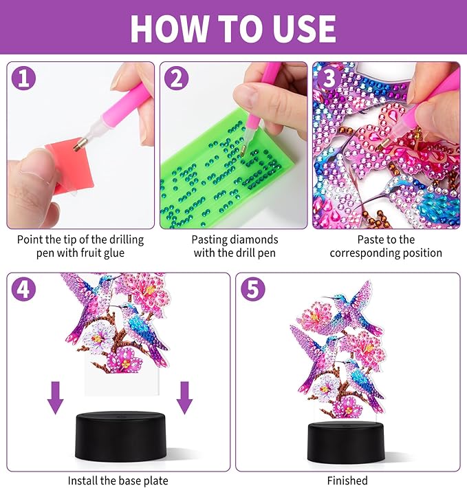 ALKALO Diamond Painting Night Light, Diamond Painting Kits for Adults Desktop Ornaments for Table Tabletop Decor Diamond Art Accessories for Adult Beginner Touch Lamp for Bedrooms Living Room-Birds