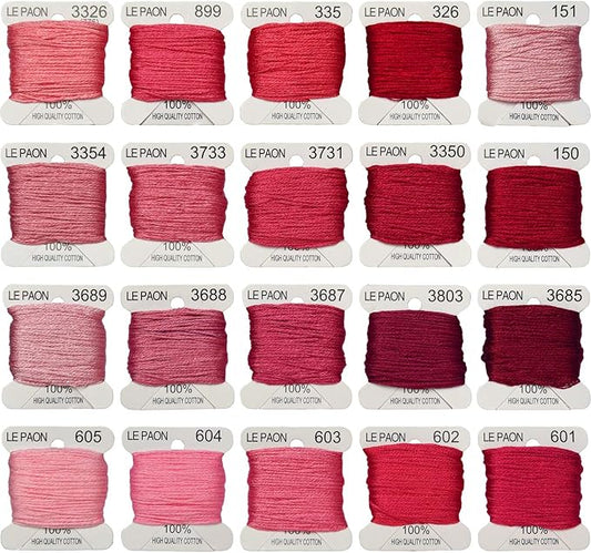 Premium Rainbow Color Embroidery Floss bobbins - Cross Stitch Threads - Friendship Bracelets Floss - Crafts Floss - 20 Bobbins Per Pack Embroidery Floss, Medium Rose Gradient