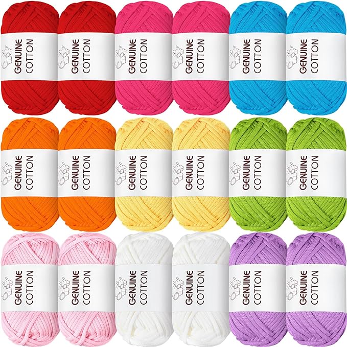 Timgle 18 Pack Beginners Crochet Yarn Cotton Yarn for Crocheting and Knitting with Easy to See Stitches Cotton Nylon Blend Yarn for Crochet Kit Making(Vivid Colors)