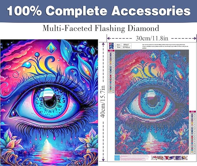 ijbnhd Diamond Art Kits for Adults, DIY Colorful Eye Diamond Painting Kits for Beginners, 5D Full Drill Round Eye Gem Art for Home Wall Decor 12X16in