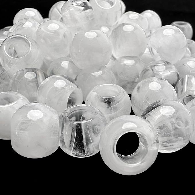 300 acrylic large hole beads for crafts and for hair 10mm x 12mm acrylic barrel beads with 5.7mm large hole, clear and white marble swirl for men and women